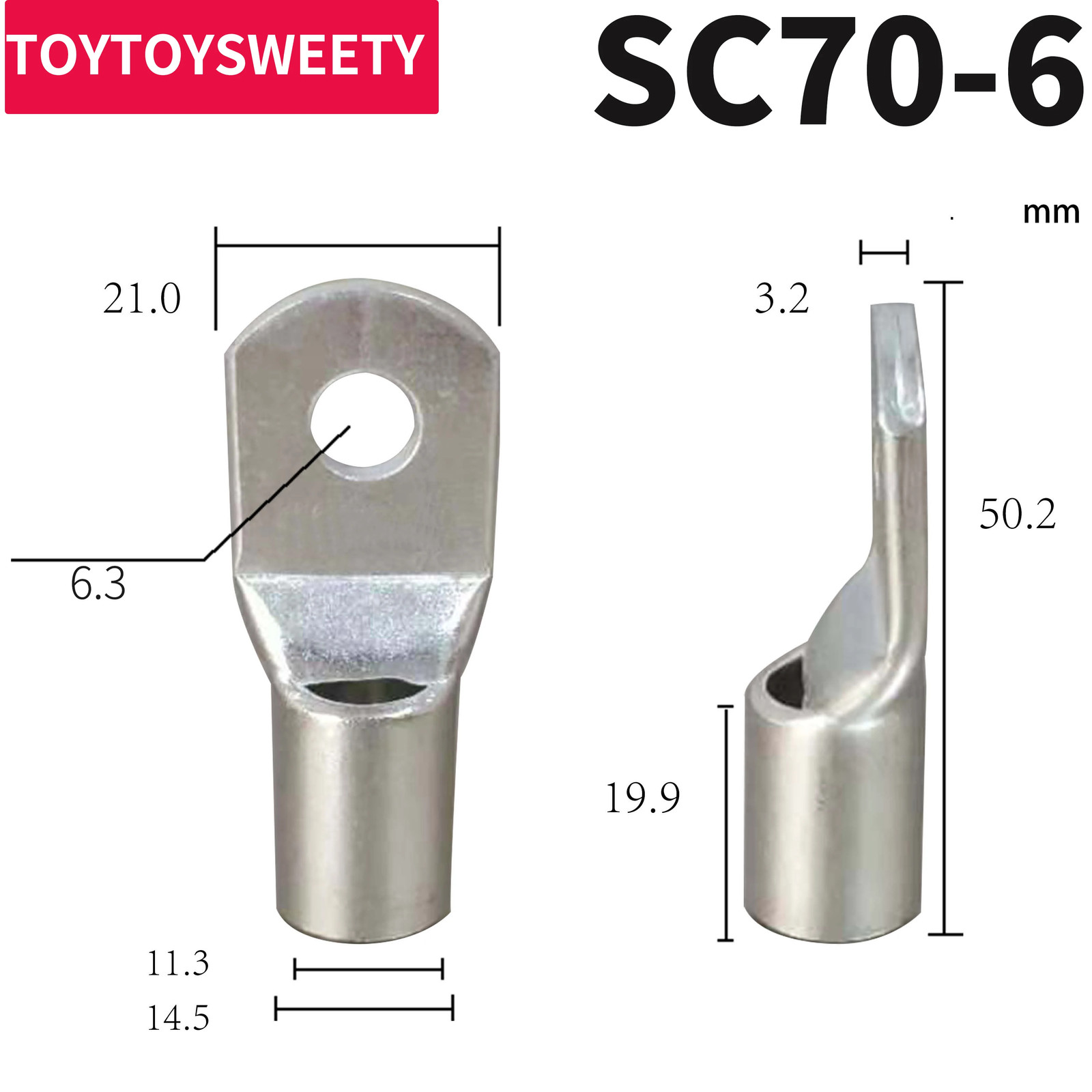 Tin Plated Copper Terminal SC50 SC70 SC95 Suitable M6 M8 M10 Screw Connector For