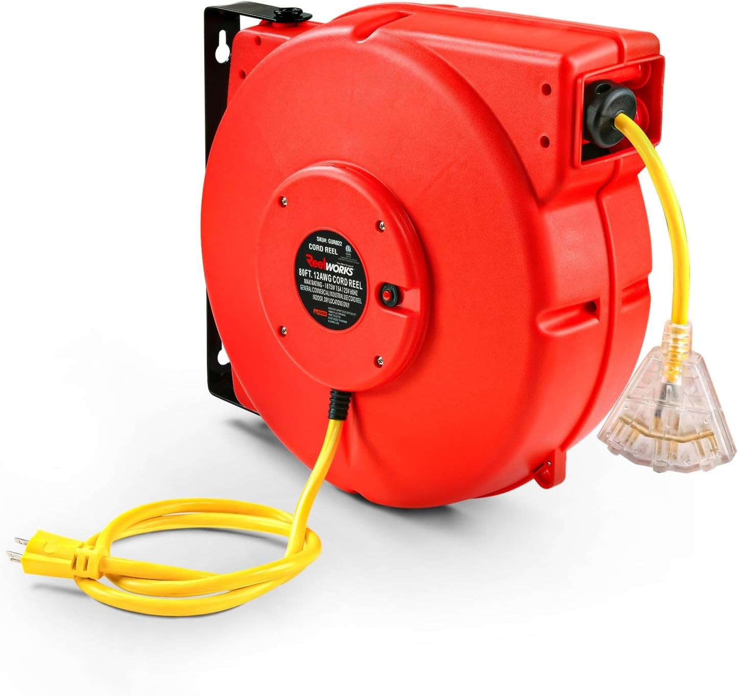 Extension Cord Reel Retractable Longest Industrial 12Awg X 80′ Foot Commercial P