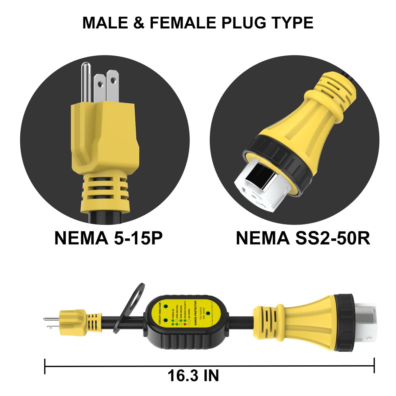 EyGde 50A RV Adapter Surge Protector 15M/50F Locking