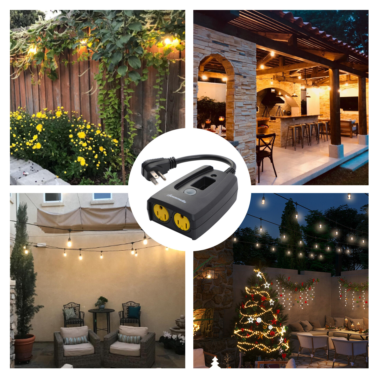 DEWENWILS Outdoor Light Timer Dusk to Dawn Plug in Countdown Timer with 2 Outlet