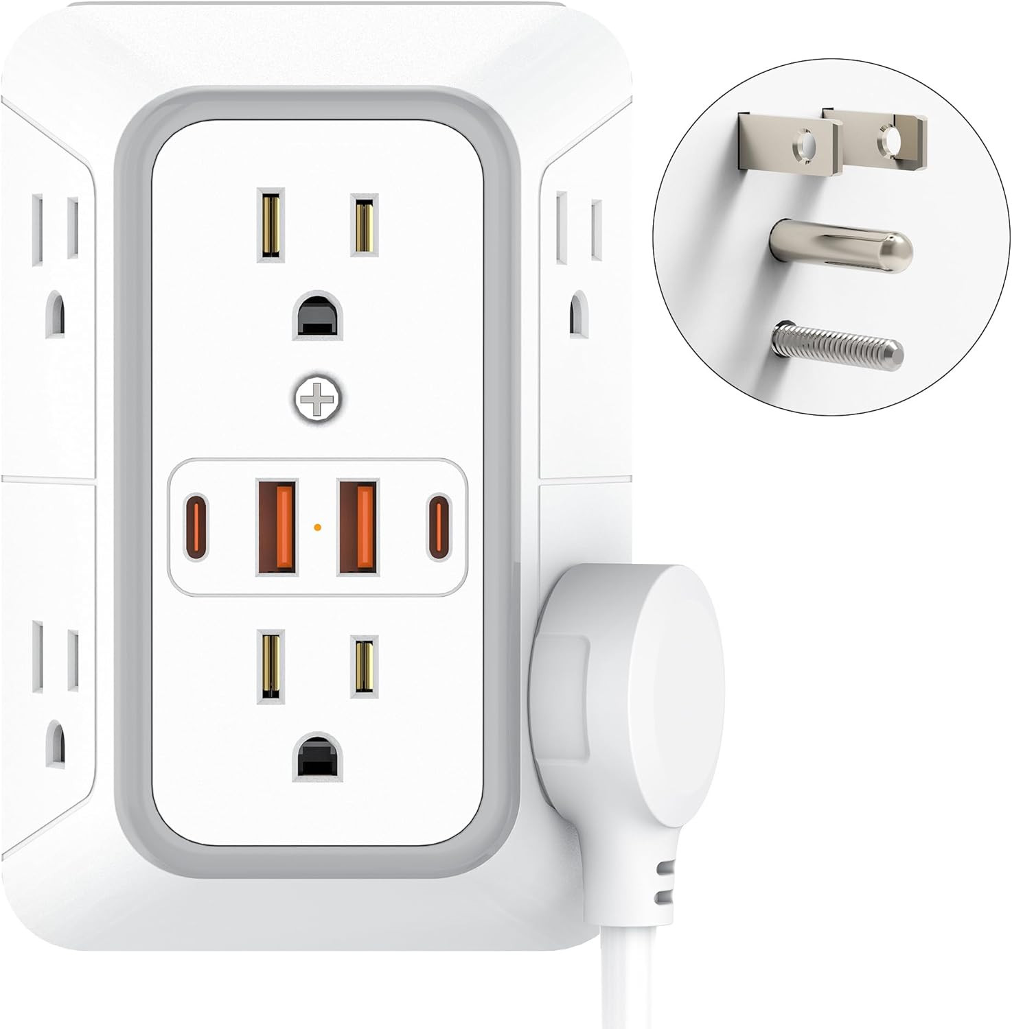 Outlet Extender, Multi Plug Wall Outlet with 6 AC Outlets and 4 USB Ports(2 USB