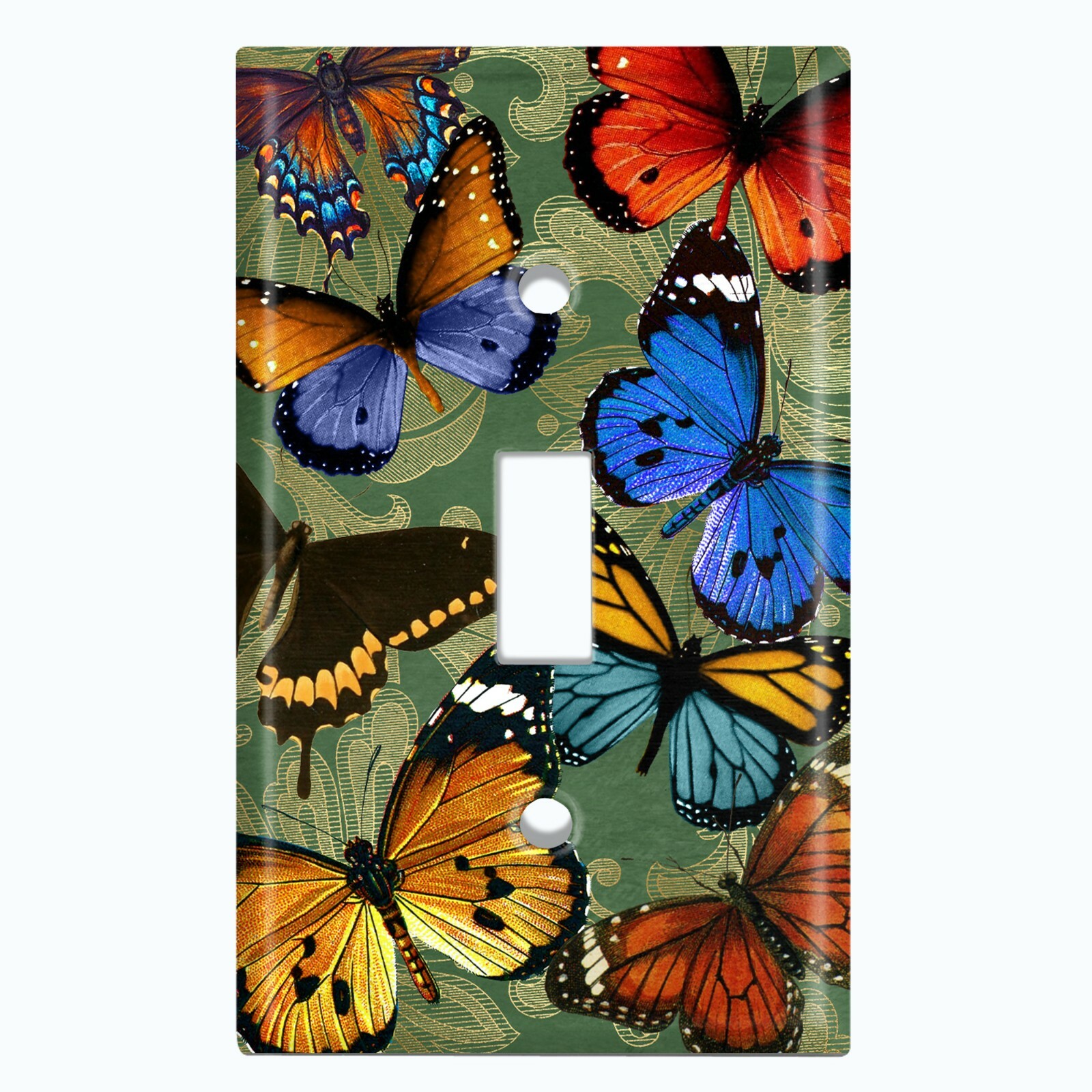 Metal Light Switch Cover Wall Plate Green Damask Colorful Butterfly Party BUT003