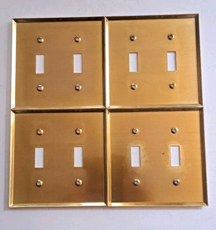 Vintage Light Switch Wall Plate Covers 2-Gang Rectangle Brass Hardware Lot of 4