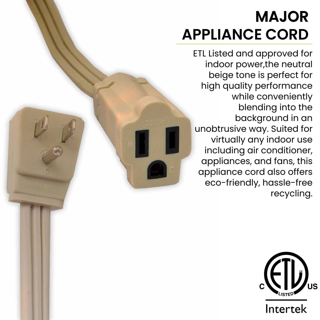GoGreen Power GG25603 14/3 SPT Appliance Cord Beige 3 Ft Heavy Duty Extension