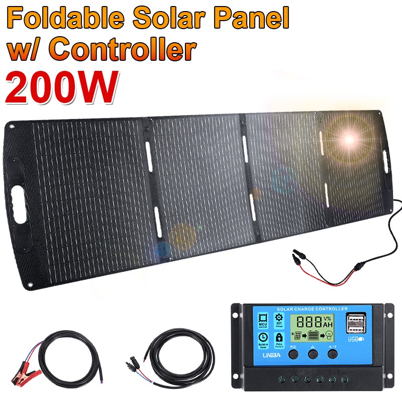 Monocrystalline Solar Panel 200W Foldable ETFE w/ Controller for RV Camping Boat