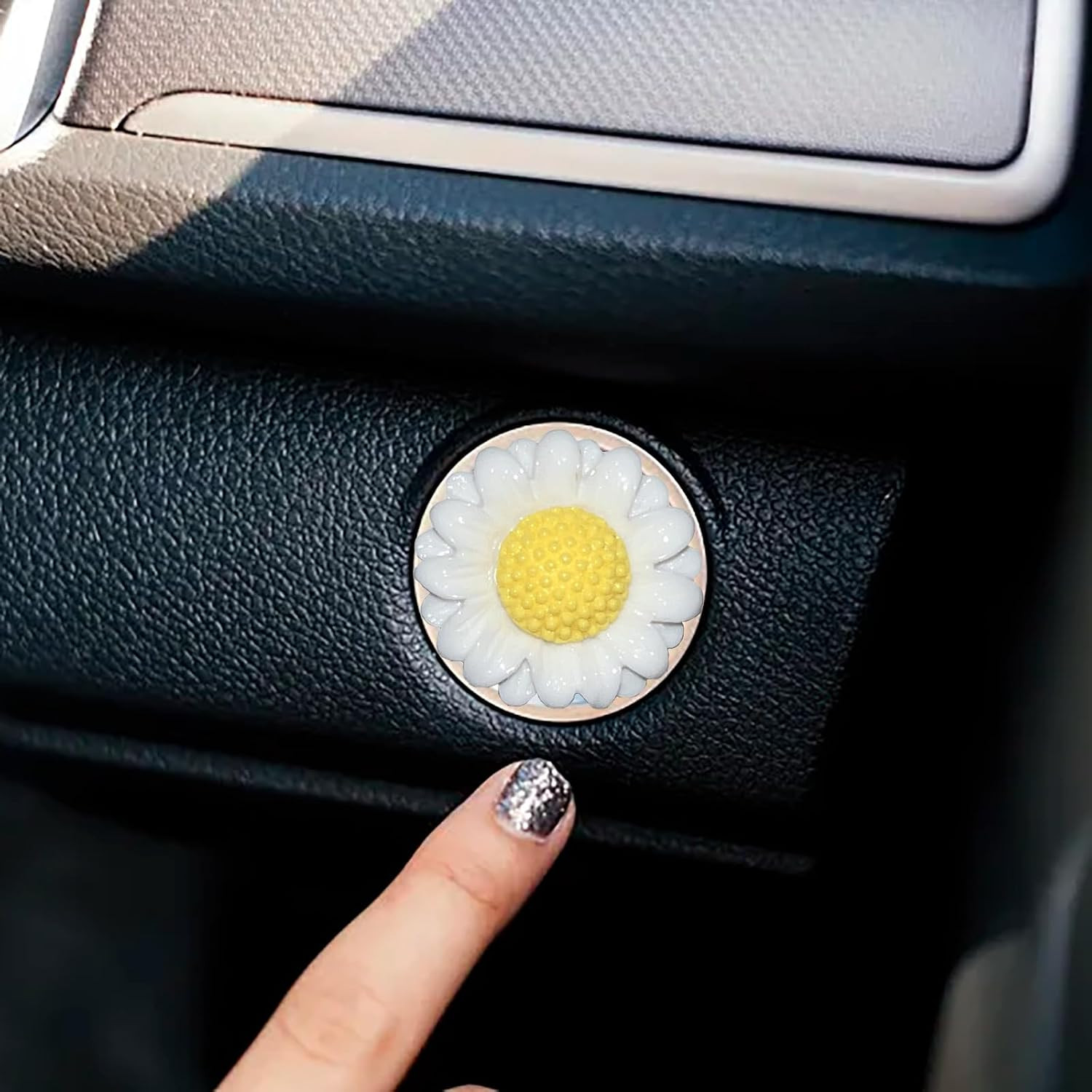 LKTEE White Flower Push Start Button Cover, Cute Car Decor | Flower Push Start B