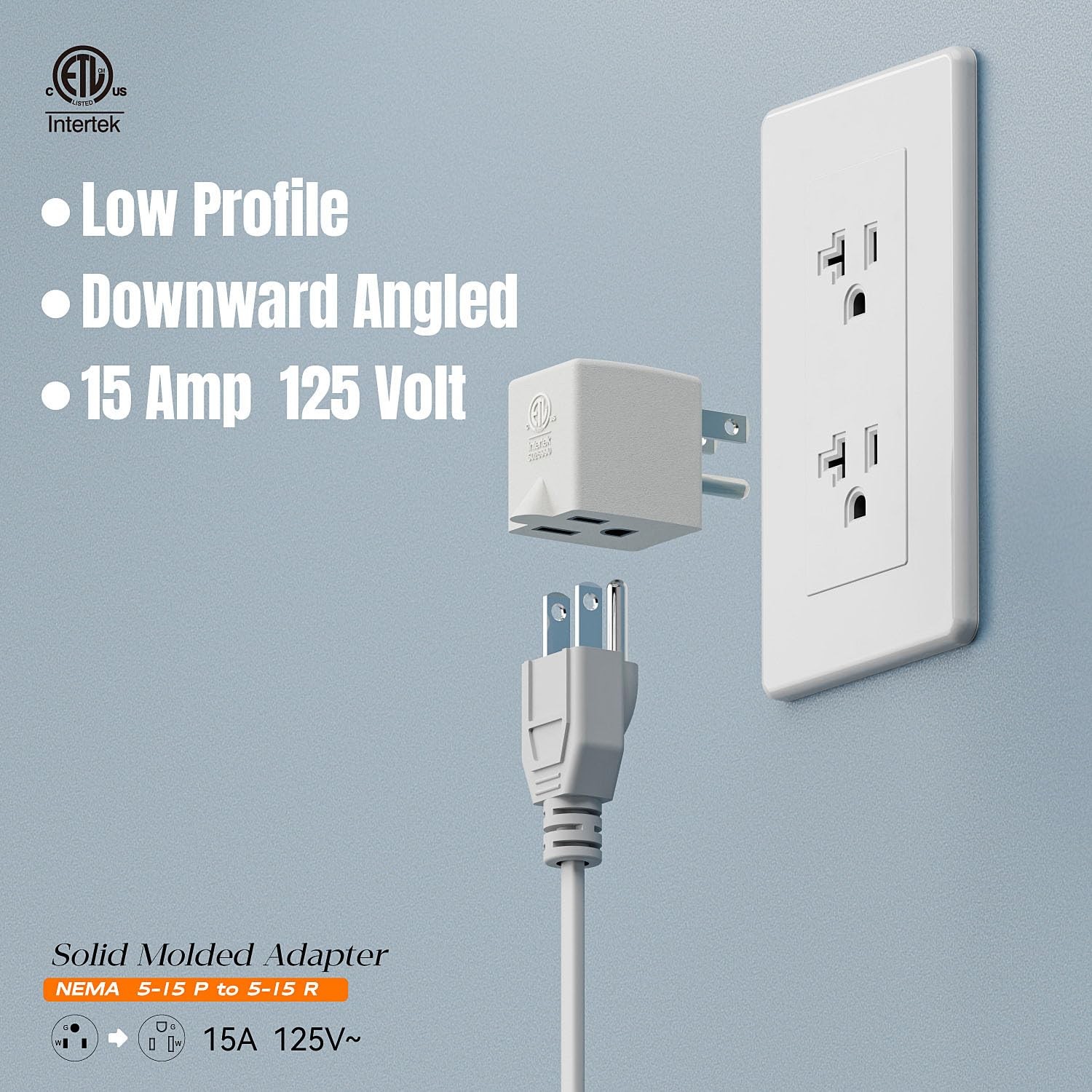 90 Degree Adapter Right Angled Downward USA 3-Prong Down Angle, White
