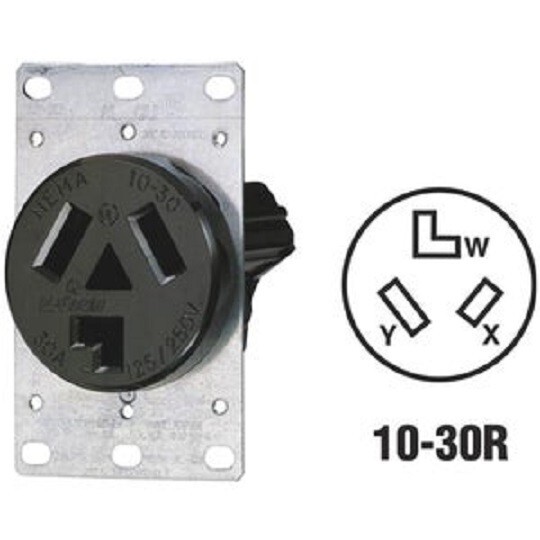 (8)-Leviton 30A Flush Mount Black 10-30R 3-Wire Dryer Power Outlet R30-05207-S10
