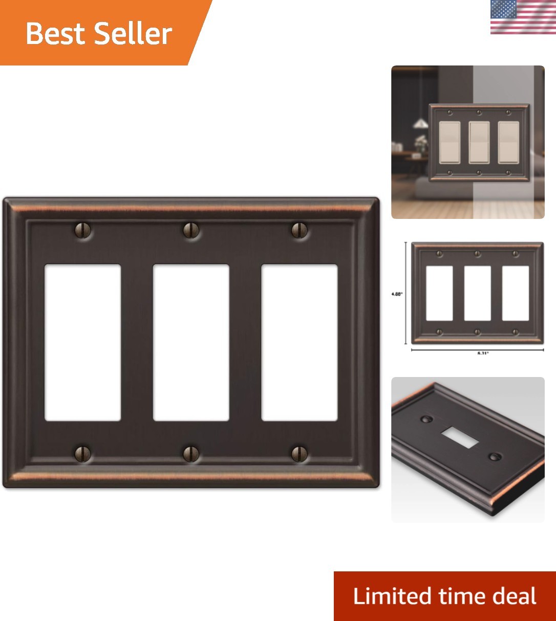 Chelsea Wallplate in Antique Finish – 3 Rocker Configuration for Chic Homes