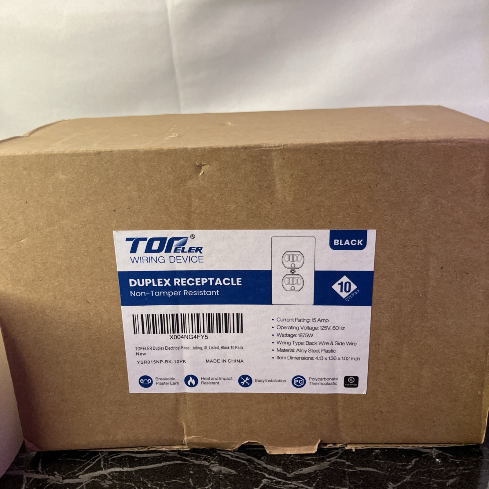 Lot of (10) New, BLACK TopELER receptacle,none- TamperResistant20Amp 120 volt@A