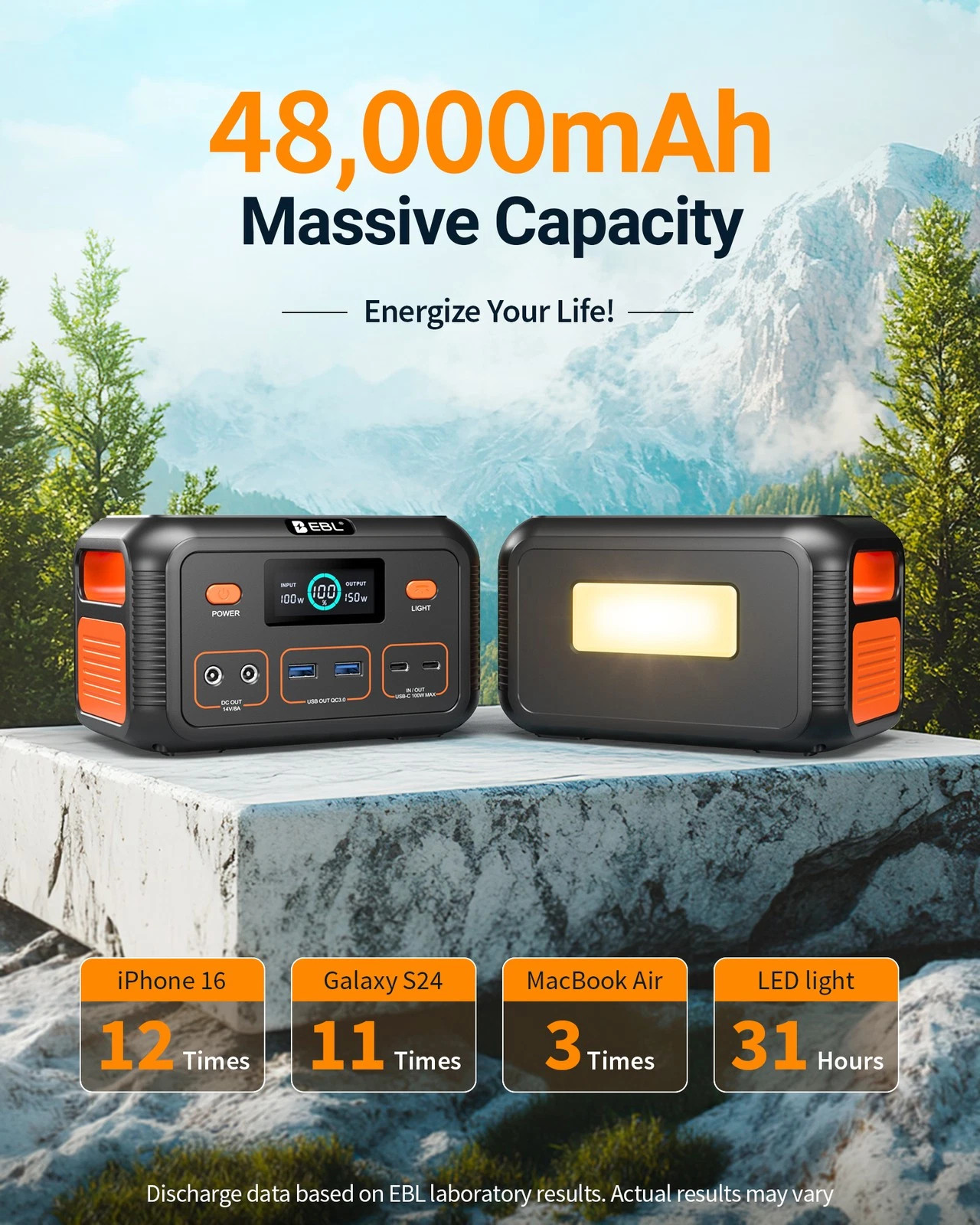 EBL 150W DC PORTABLE POWER STATION BATTERY BANK CHARGER SOLAR – BLACK/ORANGE