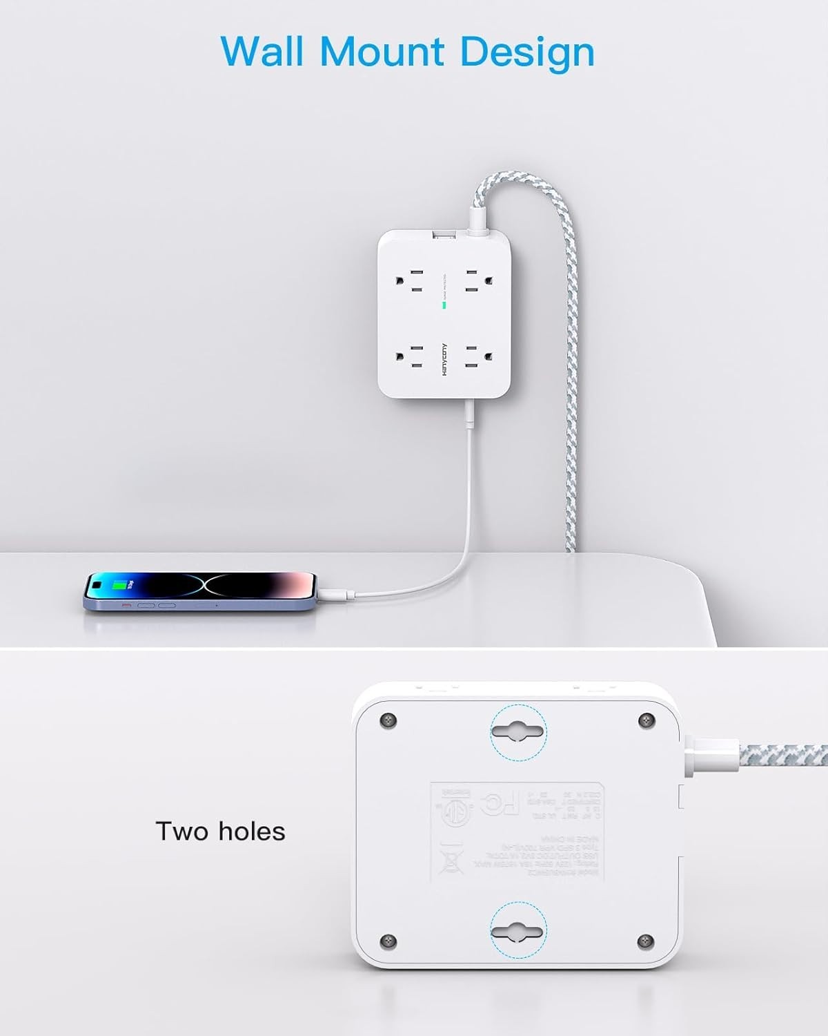 1080J Surge Protection Power Strip with Compact 8 Outlets & USB C Charging Ports
