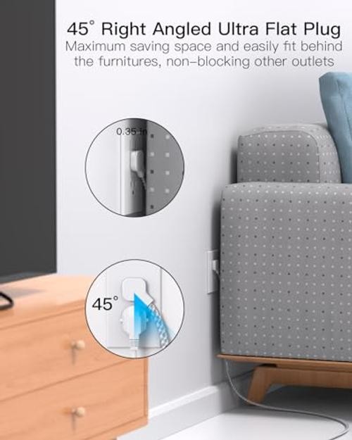 Surge Protector Power Strip 10 ft with 4 USB Ports 2 USB-C 6 AC 10FT White&Grey