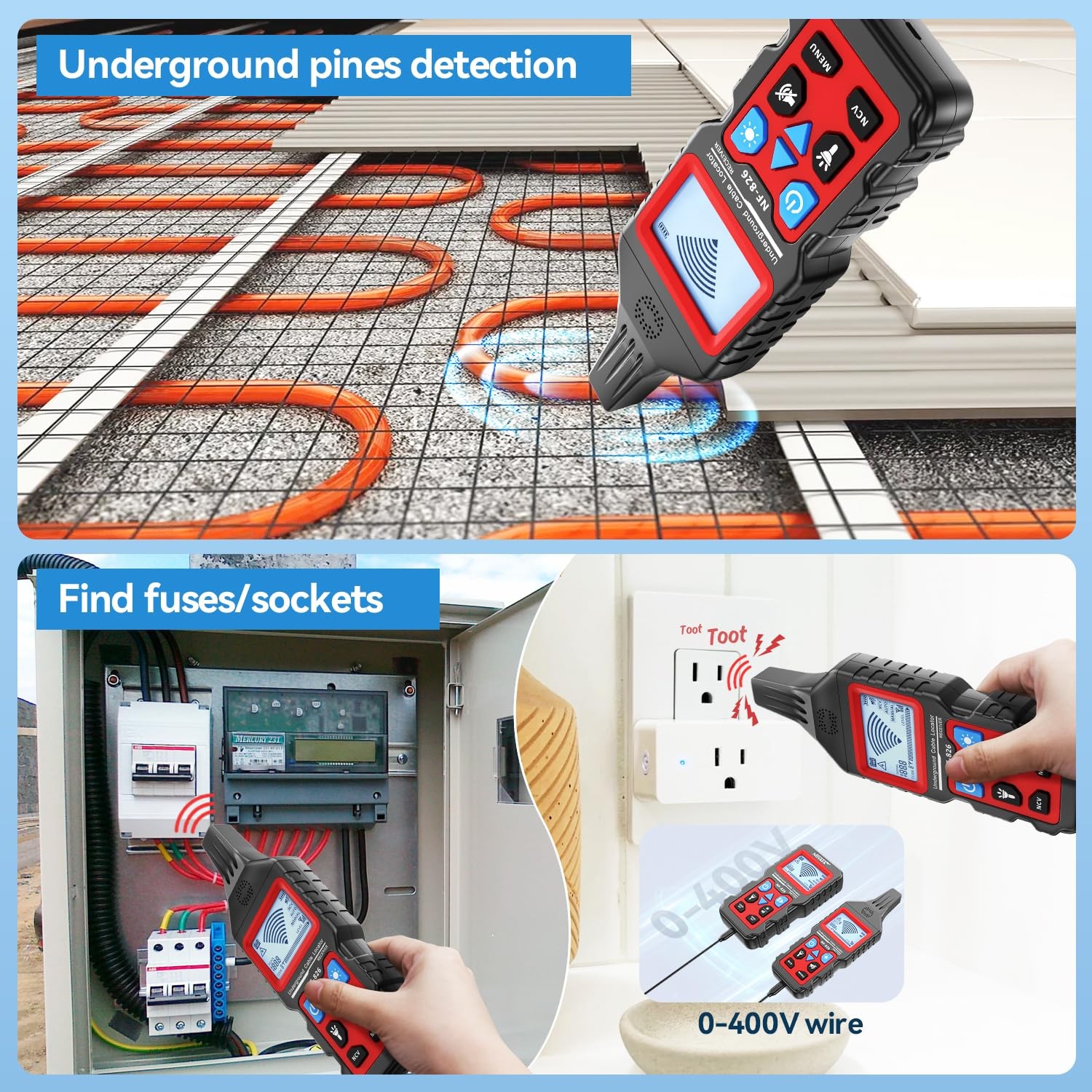 NOYAFA NF-826 Underground Cable Locator Wire Tracker, for Dog Fence Black