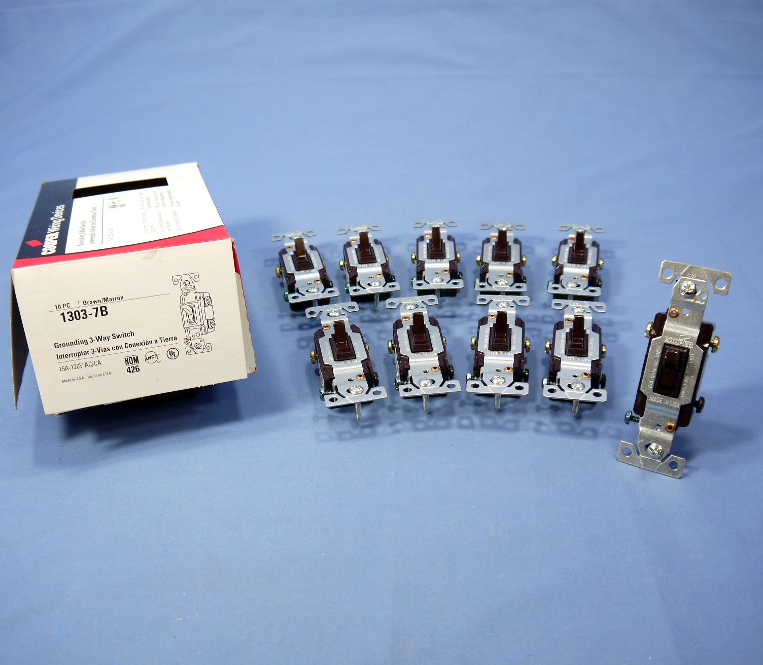 Cooper 1303-7B Brown Toggle Wall Light Switches 3-Way 15A OLD STYLE 10-Pack