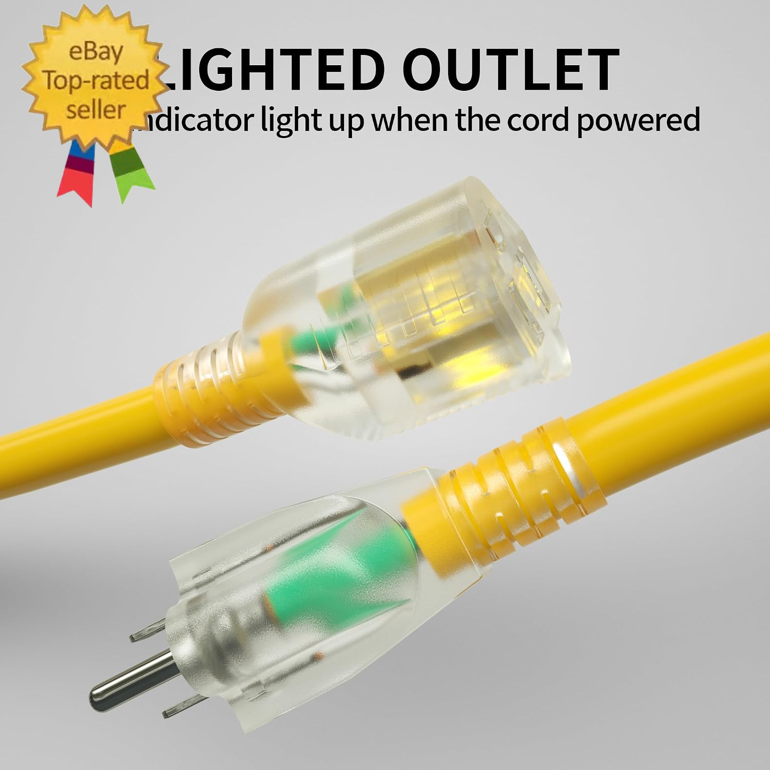 6 Ft 10AWG Outdoor Extension Cord Waterproof Heavy Duty 10 Gauge 3 Prong, Flexib