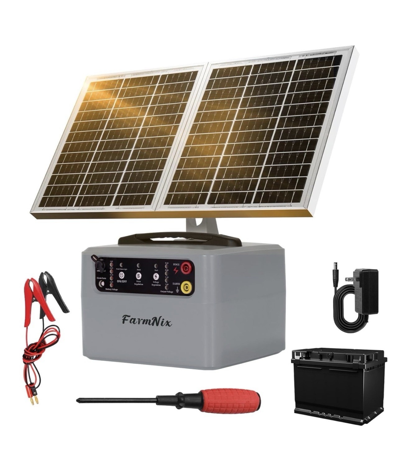 Electric Solar Fencer Kit 30Miles Solar Fence Charger W/Pre-Installed Battery