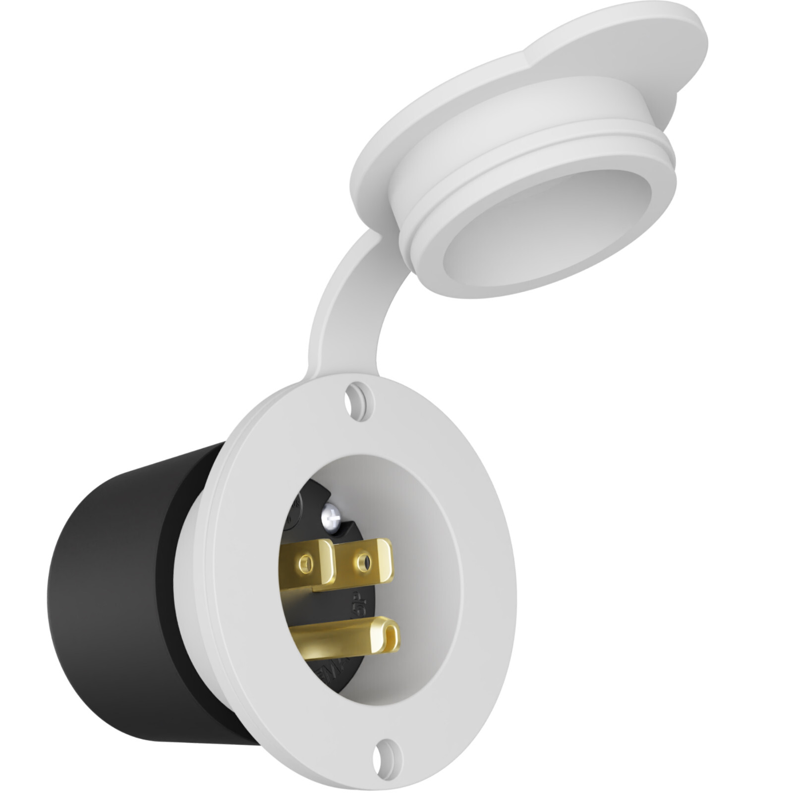 Power Inlet Port Receptacle Connector 15 AMP 110 Volt White Flange Surface Mount