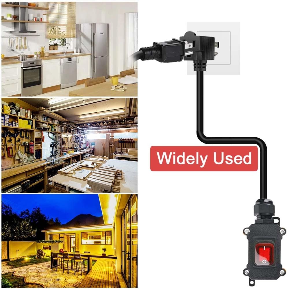 Inline Cord Switch with 3.3FT 14AWG Cable Piggyback Plug(3-Pronged), IP67 Wat…