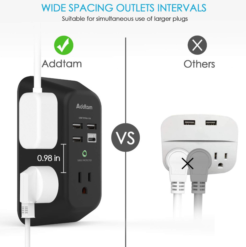 5-Outlet Surge Protector with 4 USB Ports (1 USB-C) – 1800J Power Strip