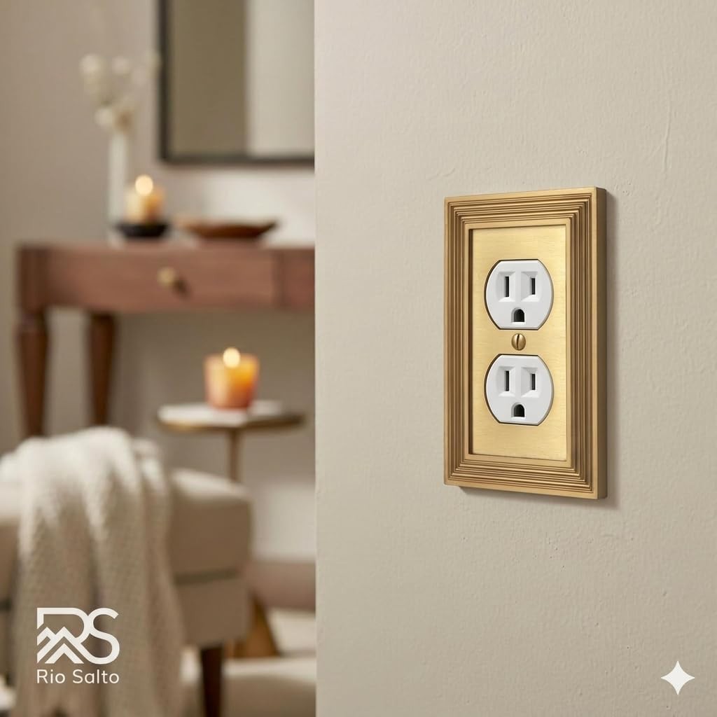 Duplex Outlet Covers Receptacle Wall Plates Brushed Brass Gold Metal Decorative