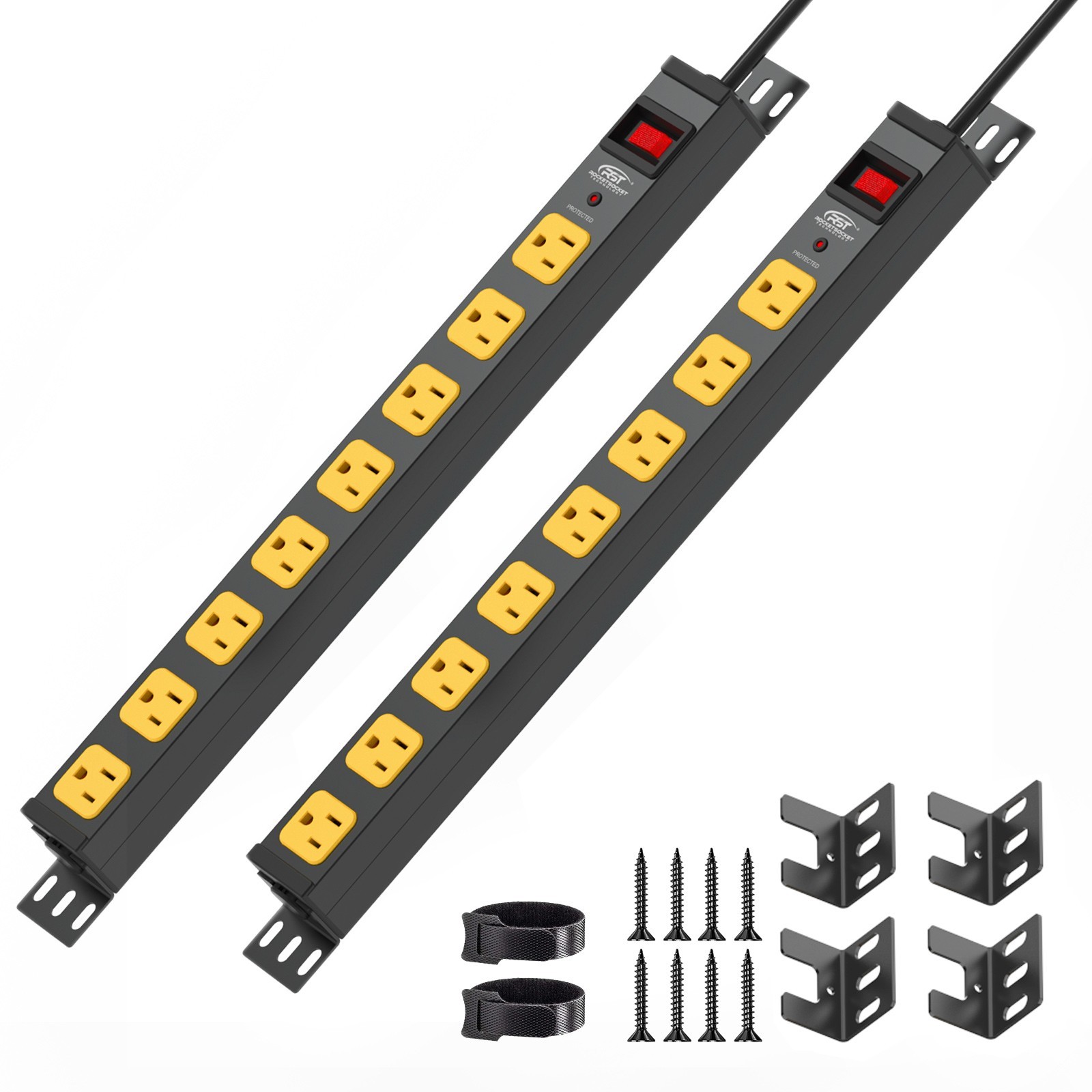 2Pack Heavy Duty Metal Power Strip 8 Outlet Surge Protector 15A Garage Workshop