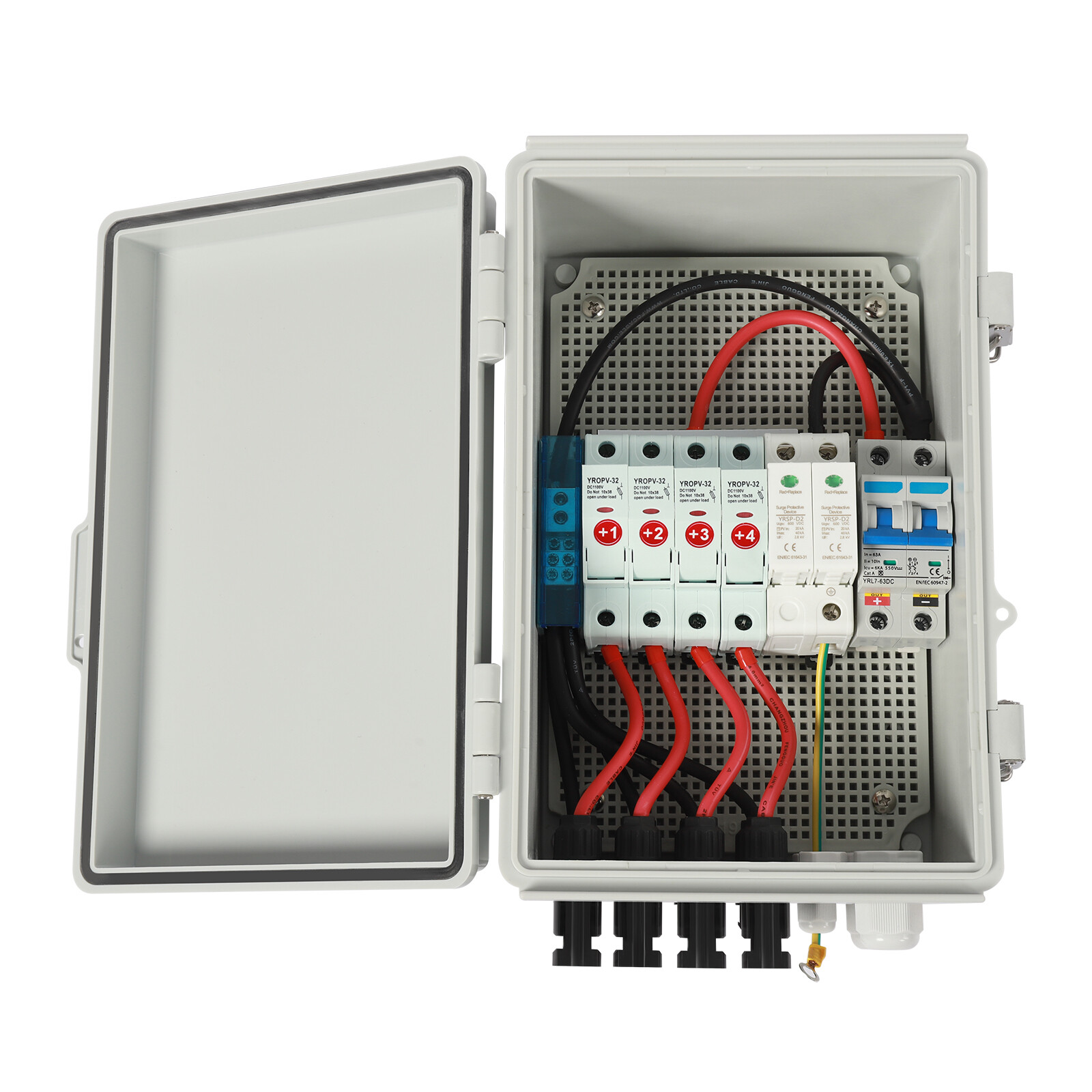 4 String Solar Combiner Box PV Combiner Circuit Breaker 63A For Solar Panel Kit