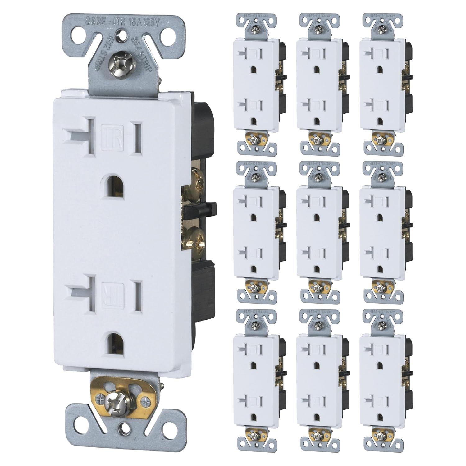 [10-Pack] 20 Amp Tamper-Resistant Outlet | 20A 125V Decorator Receptacle | Comm