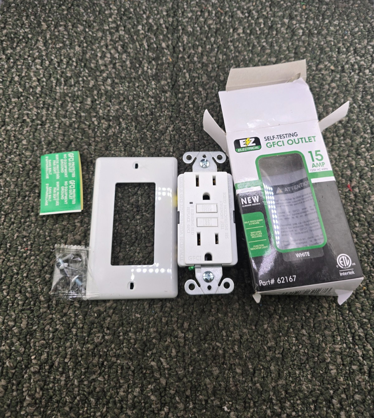 (QTY 6) EZ Electrical 62167: Self Testing GFCI Outlet 15 AMP White 125V AC 60Hz