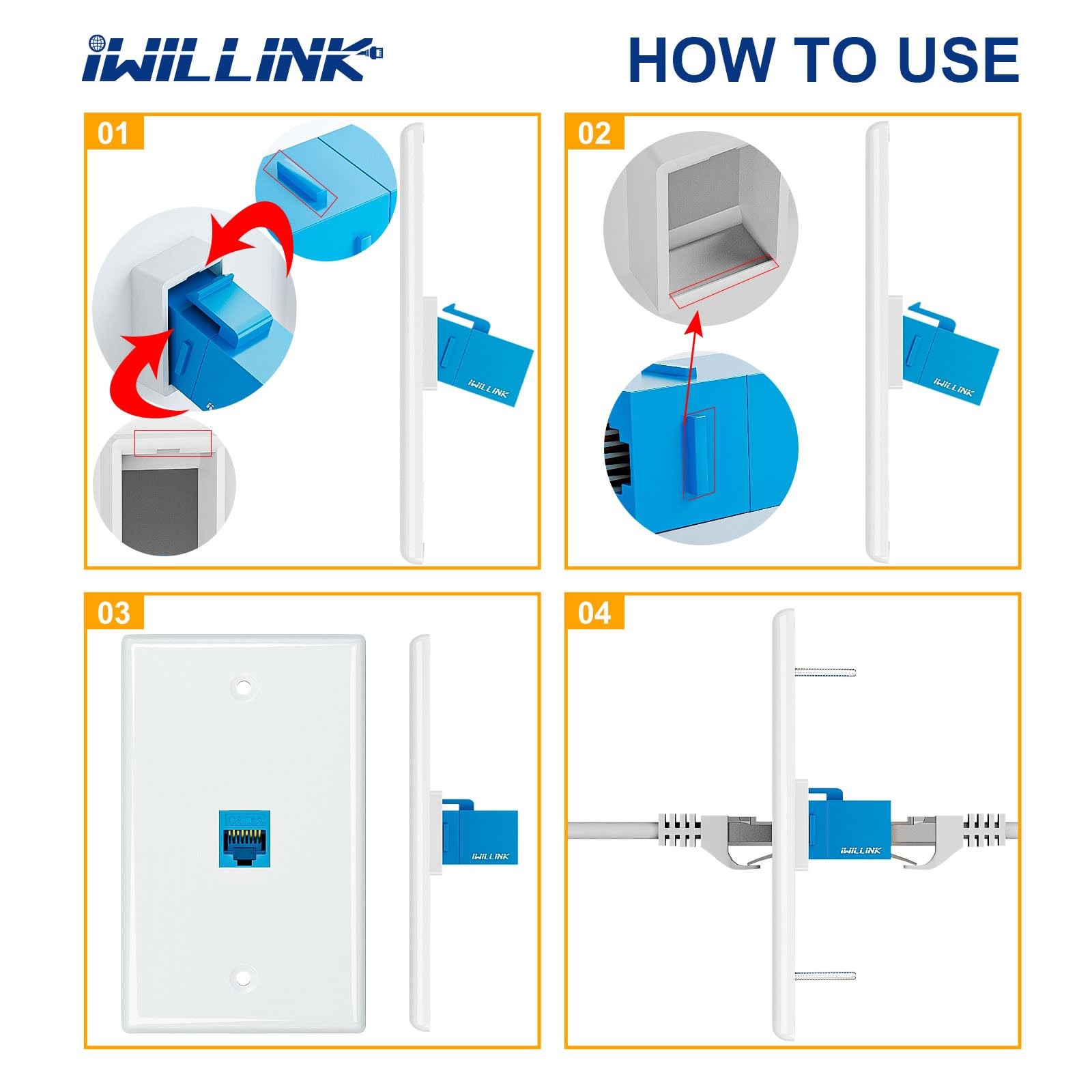 10Gbps Ethernet Wall Plate CAT6A 2Port Keystone Jack Outlet RJ45 Bracket