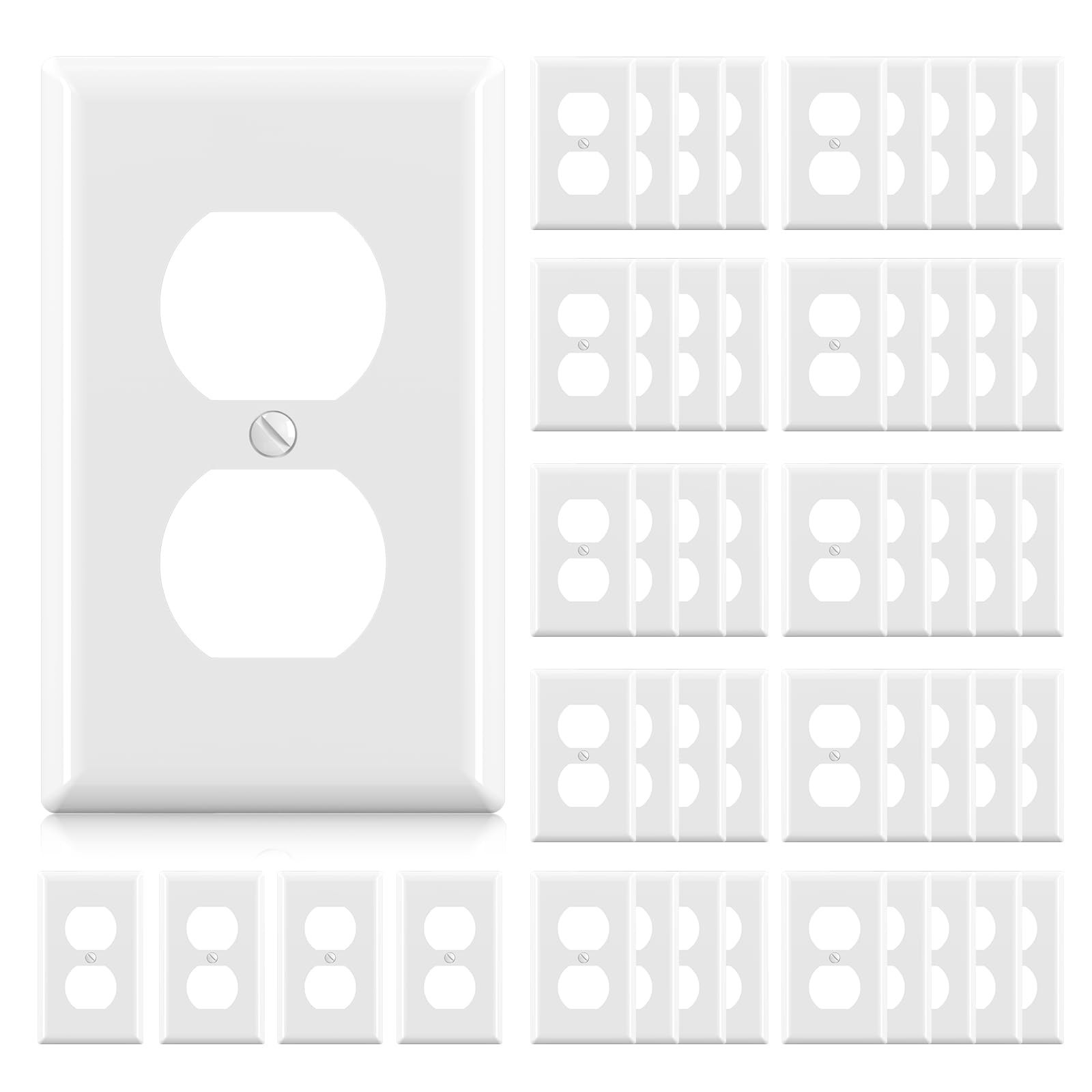 Duplex Outlet Covers 1-Gang Wall Plates, Unbreakable Polycarbonate, 50 Pack, Glo