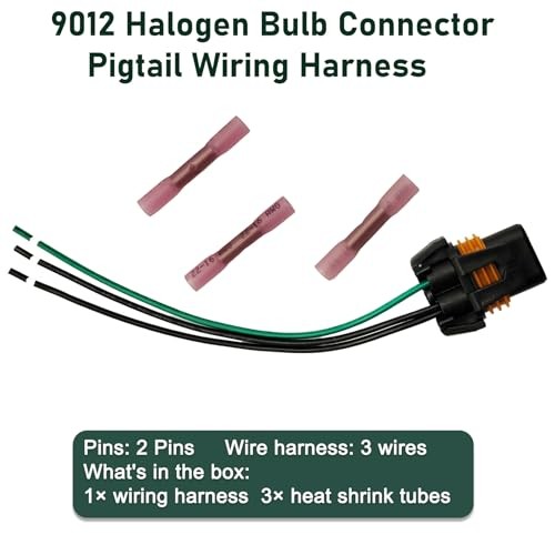 3-Wire 9012 Halogen Bulb Connector Pigtail Wiring Harness, Compatible with