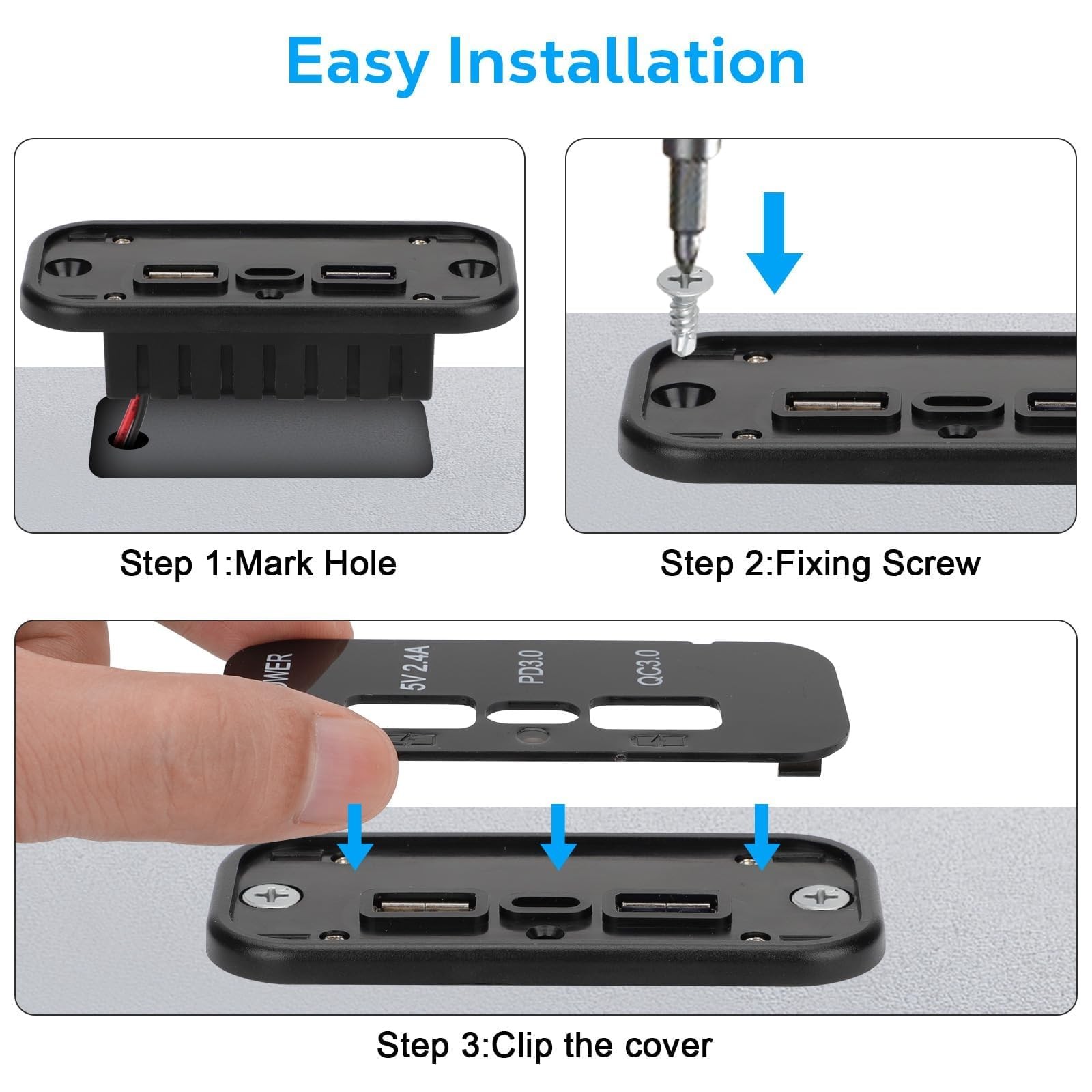 Linkstyle RV USB Outlet Panel: 12V/24V 3-Port Panel Mount Charger, 18W 2PCS