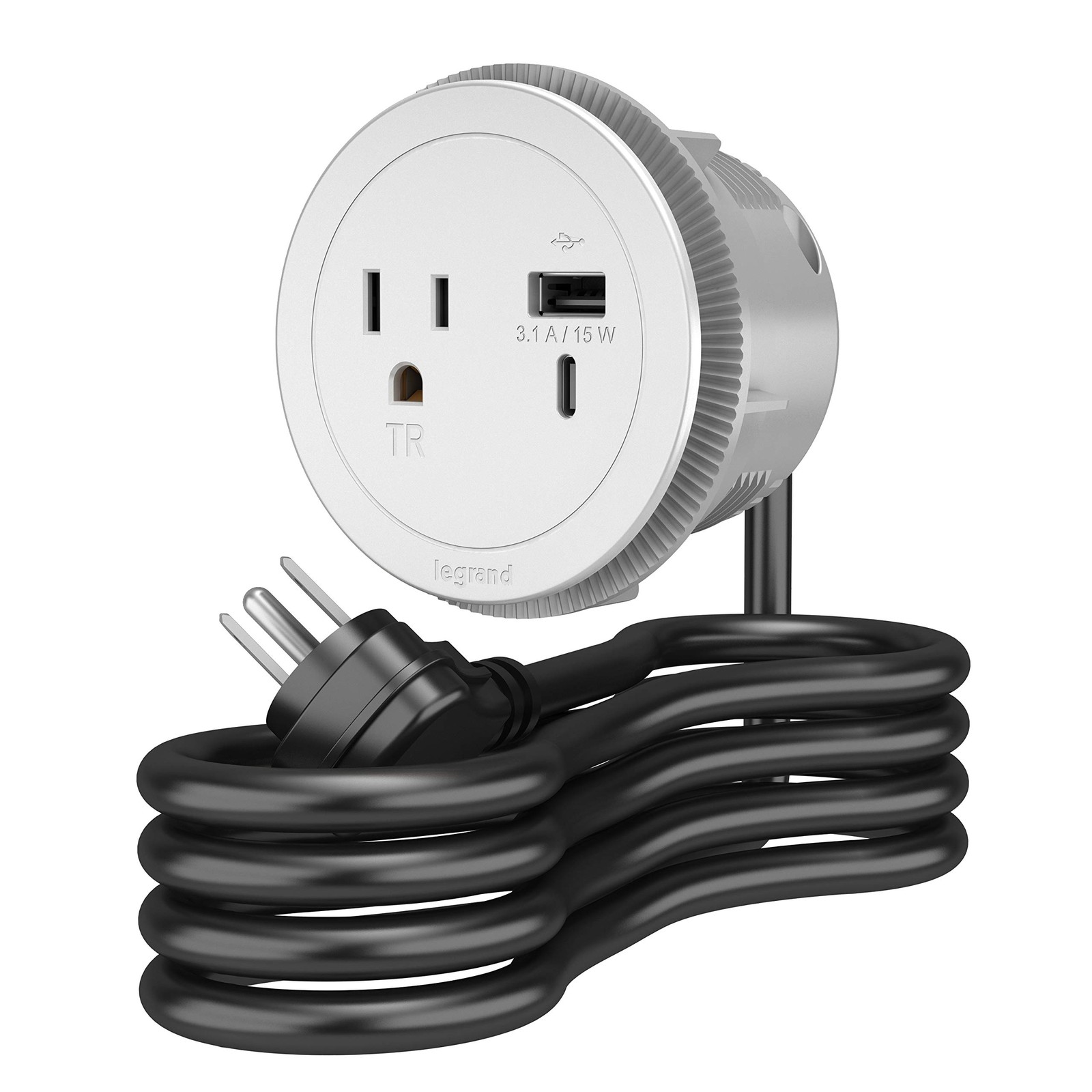 Legrand Wiremold RFPCRUAUC-WH Round Furniture Power Center with USB 1 Outlet