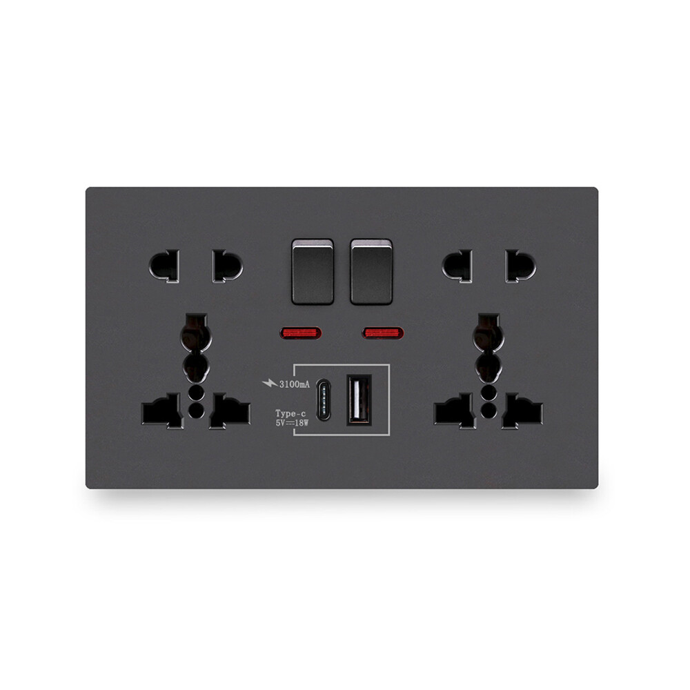18W Type-C USB Fast Charge Wall Outlet 13A Universal Dual Socket Switch Control