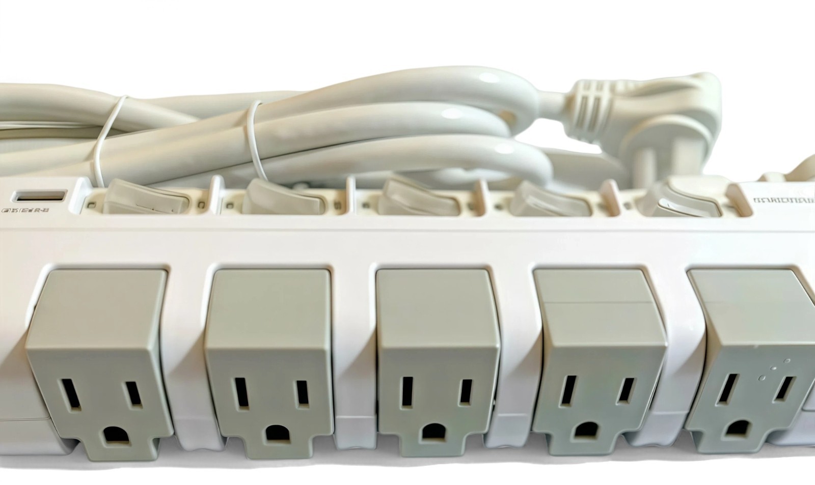 6ft Power Strip 2 USB 5 Outlet 90° Swivel Rotate Socket Individual Switch Surge