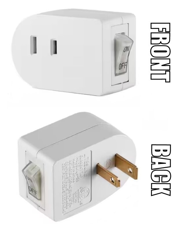 PLUG-IN POWER SWITCH, ON/OFF, TWO-PRONG, POLARIZED, ILLUMINATED, 125VAC