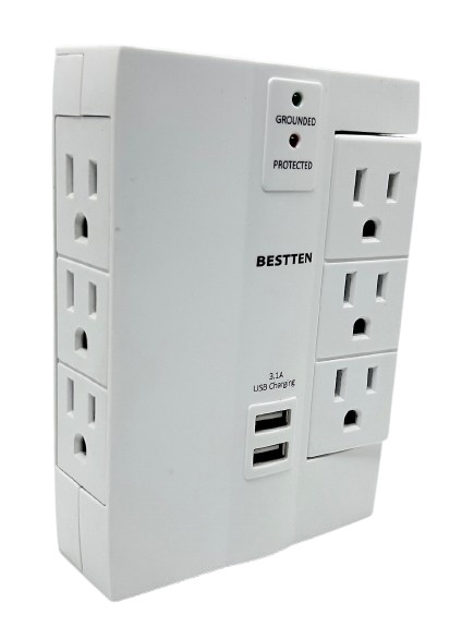 Bestten Surge Protector 6-Outlet USB Swivel Power Strip 15A 125V 60Hz 1875W
