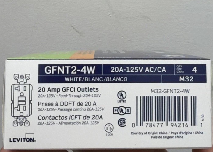 Leviton M32-GFNT2-4W GFCI Outlet- 4 Pack
