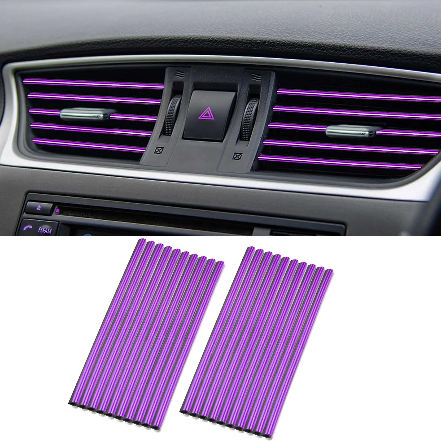 Car Vent Outlet Trim Strip, Purple, 20 Pcs | Chrome PVC, Air Conditioner Vent De