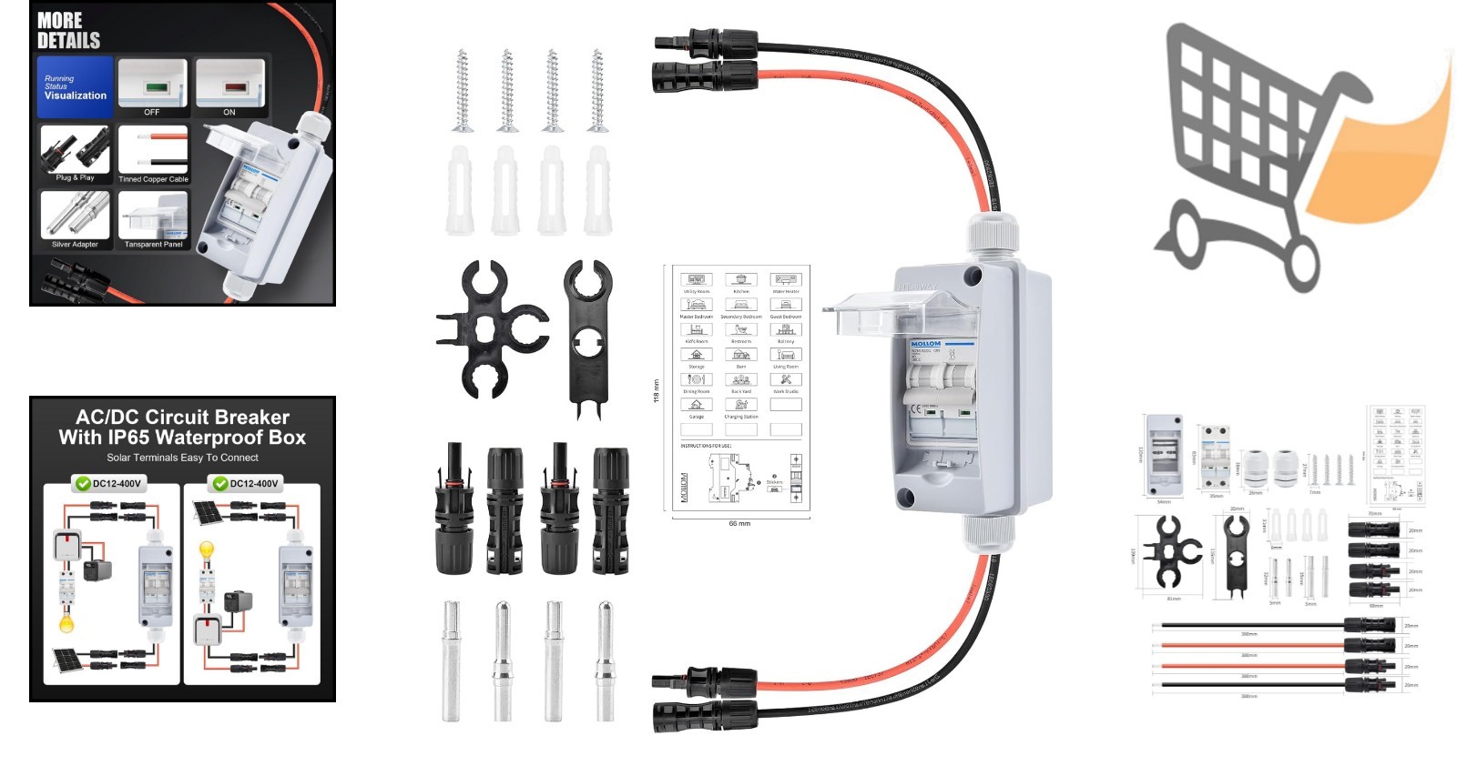 Solar Panel Disconnect Switch 1000V 60A Breaker Box for PV Home Outdoor