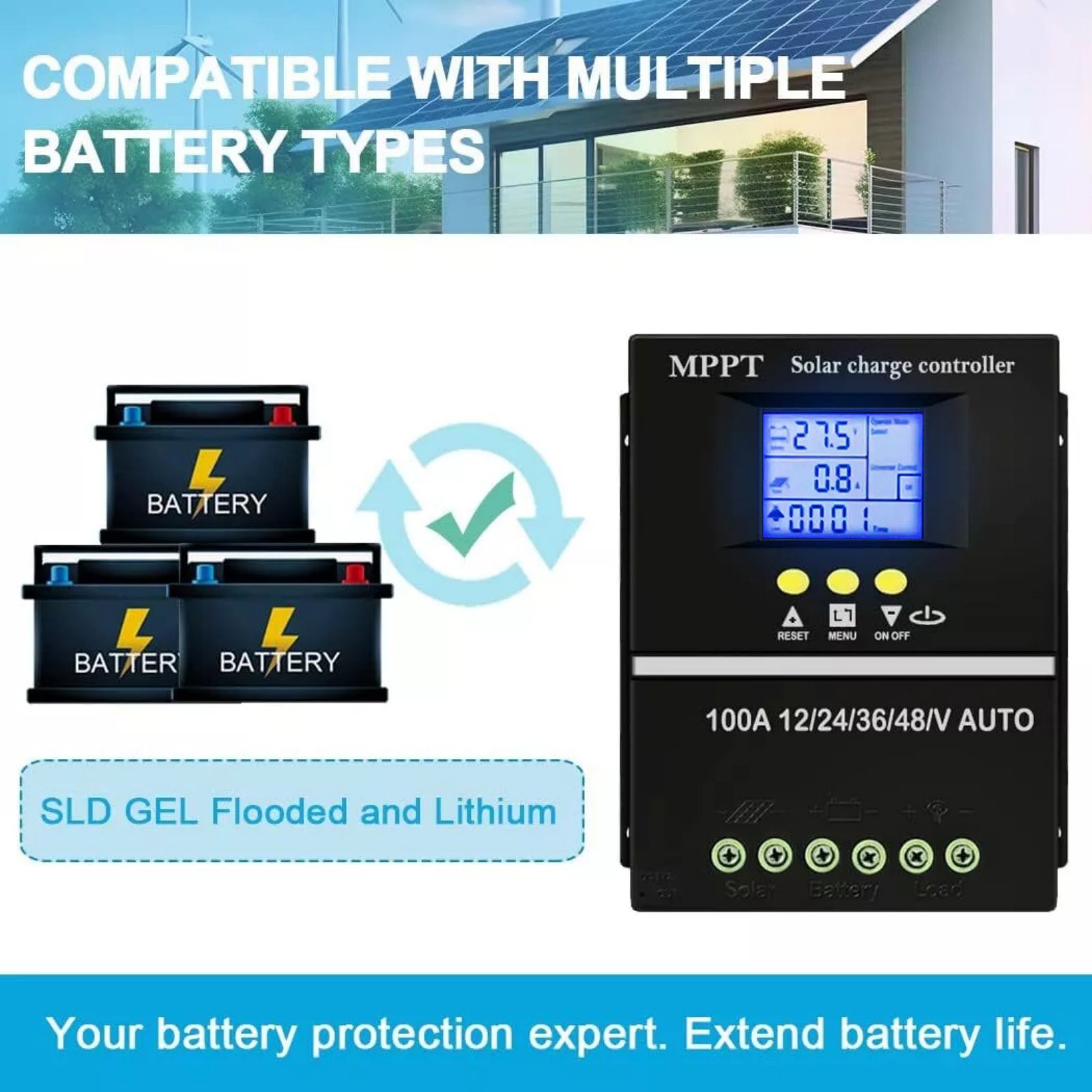 1pc MPPT 100A Solar Charge Controller For 12V 24V 36V 48V PV Battery Regulator