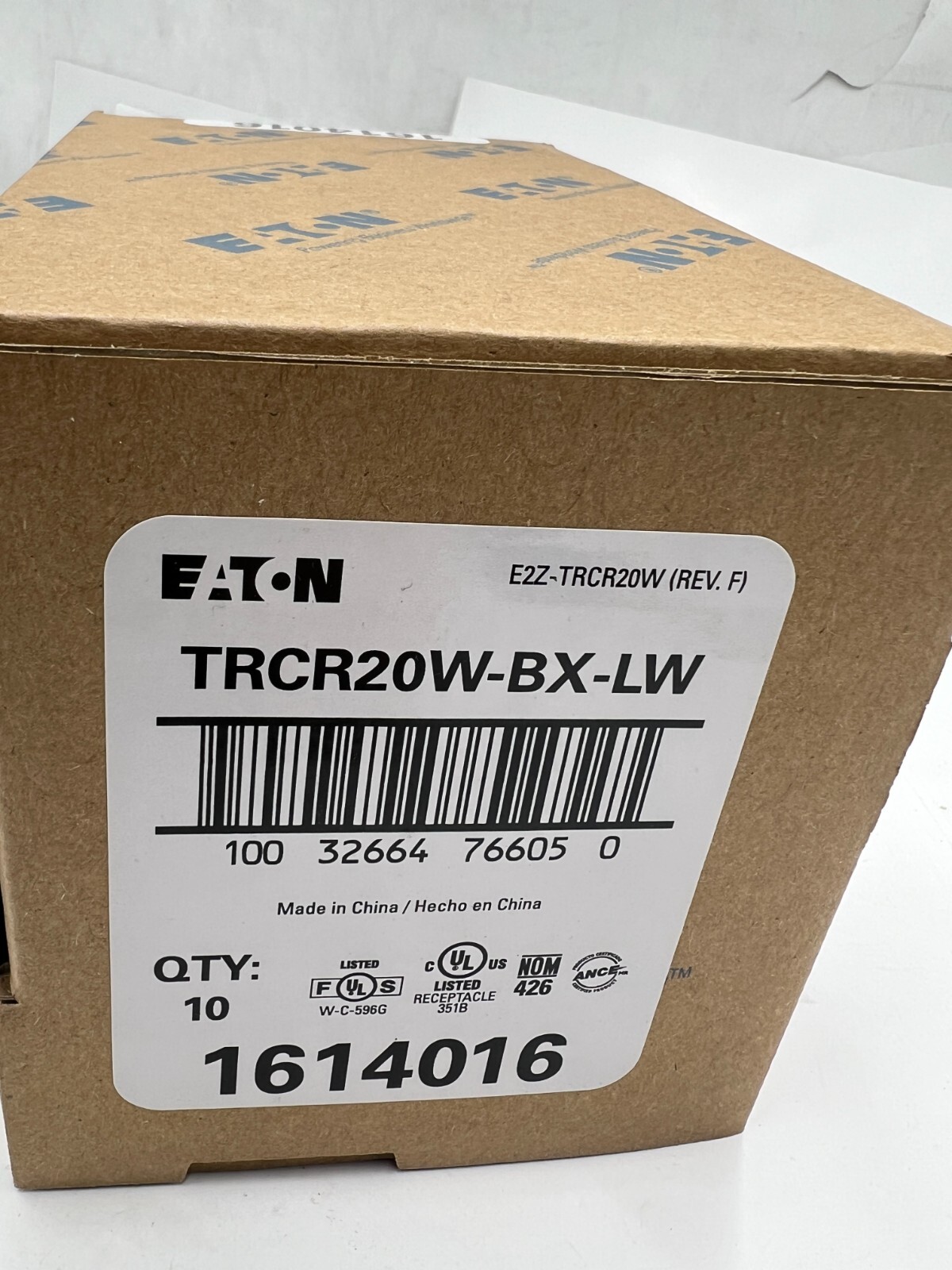 (QTY 10) Eaton TRCR20W-BX-LW Arrow Hart Standard Duplex Receptacle 20A