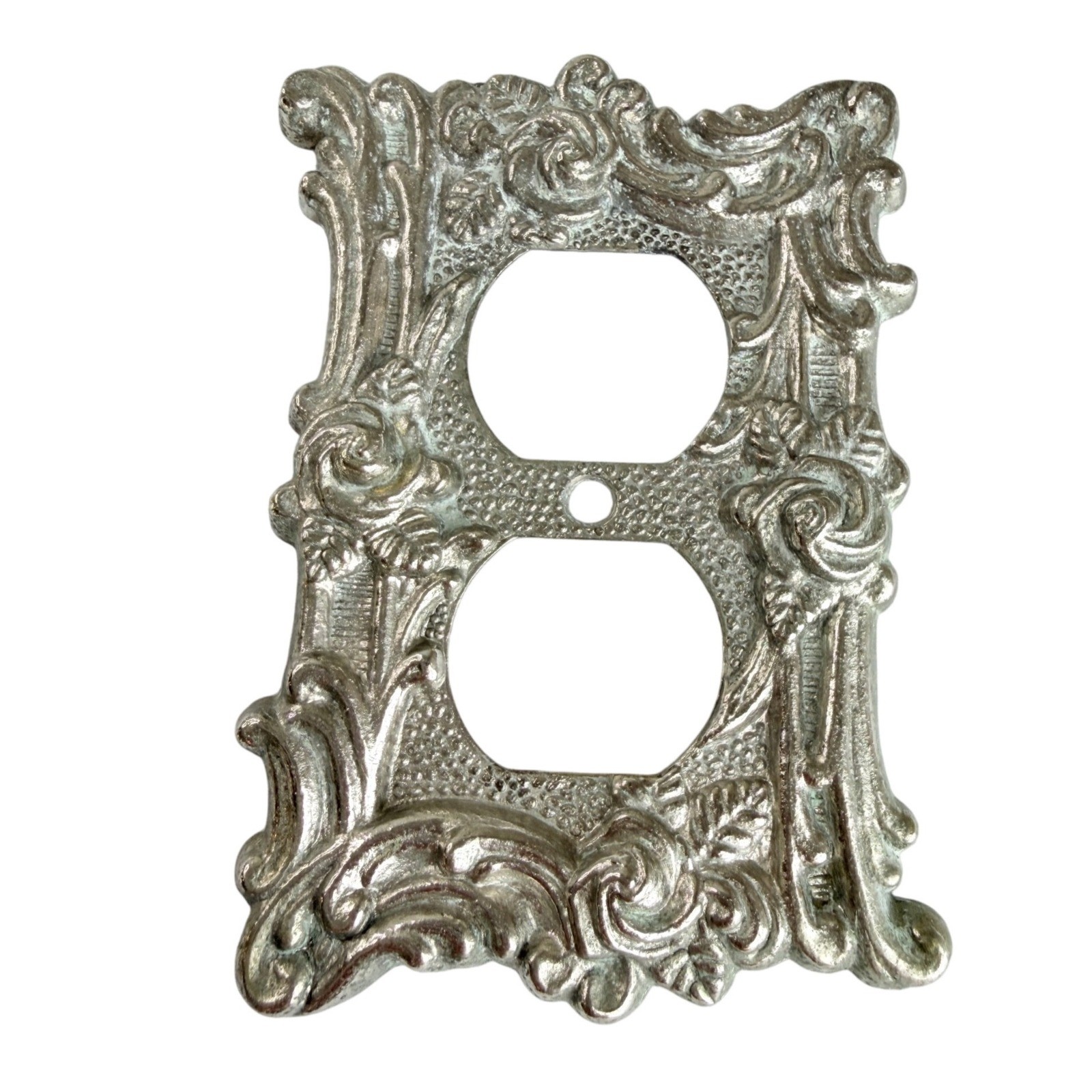 Vintage Outlet Cover Set 5 Silver Good Ornate Rococo Floral Rose Metal USA