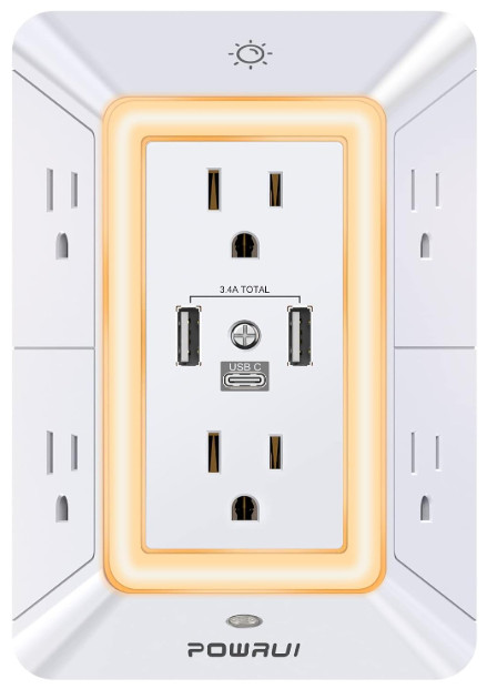 Multi Plug Outlet Surge Protector – POWRUI 6 Outlet Extender with 3 USB Ports…