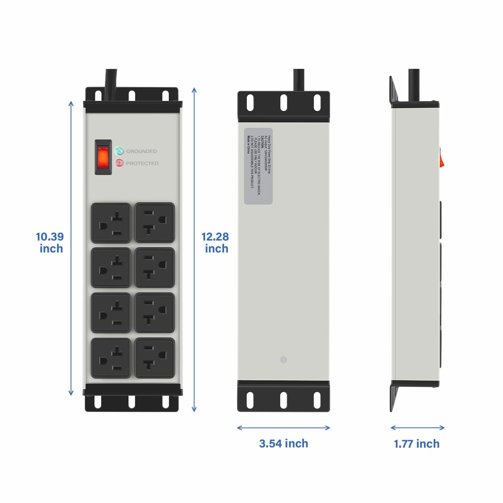 Heavy Duty 20 AMP Power Strip Surge Protector, 8 Outlets, 6 FT Extension Cord, I