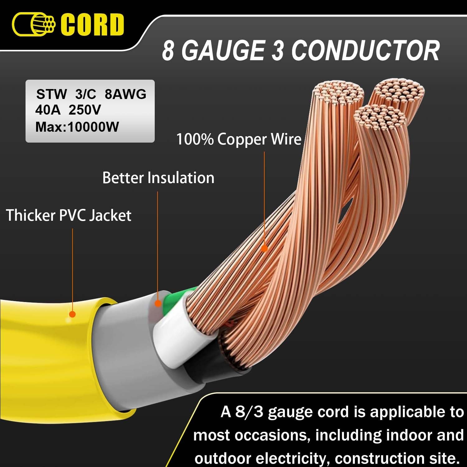 LAVANDINO 15FT 250 Volt Welder Extension Cord 8 AWG for 40 Amp, 8 Gauge Power…
