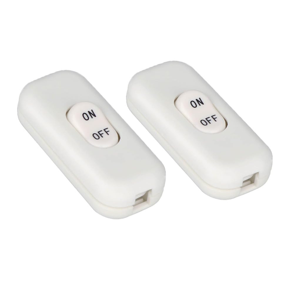 2PCS Inline Cord Switch On/Off Rocker AC 120V 10A 250V 6A White