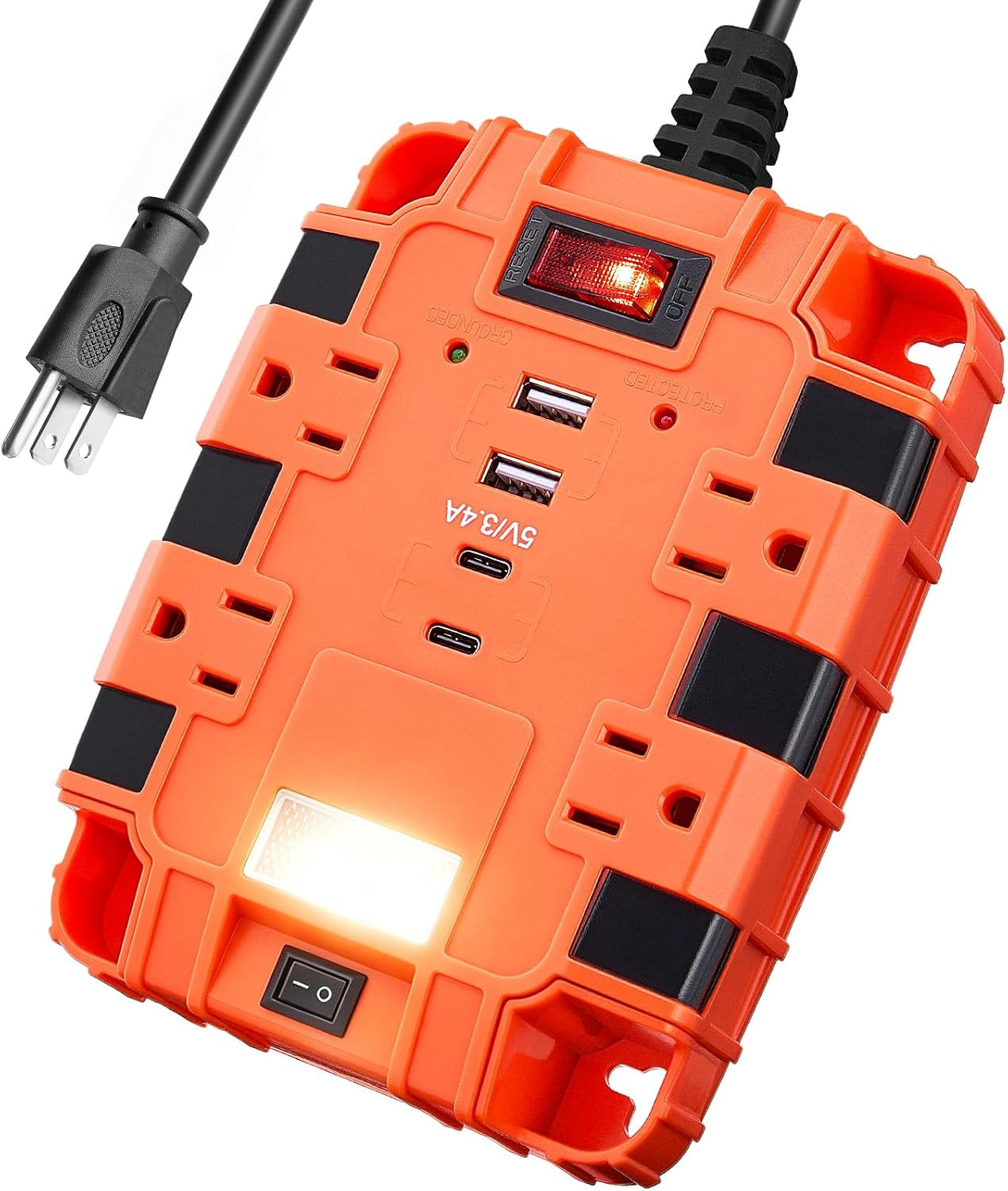 Magnetic Power Strip with 1080J Surge Protection, 4 AC Outlets, 2 USB-A & 2 USB-