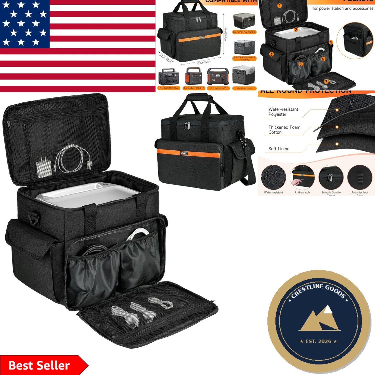 Multi-Compartment Carrying Case for Jackery Explorer 1000 & More – Classic Black
